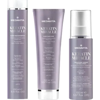 Kosmetická sada Medavita Keratin Miracle šampón 250 ml + maska 150 ml + termoochranný sprej 150 ml kosmetická sada pro vyhlazení vlasů
