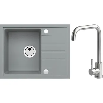 Granitový dřez Alveus Set Intermezzo 30 Granitový dřez s odkapem 620x480 mm + baterie Angel, beton, SETA20037