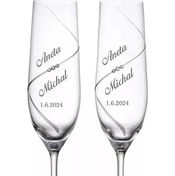 Sklenice Svatební skleničky na sekt ručně broušené s kameny Preciosa, 2 ks