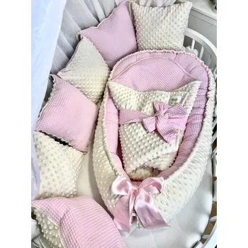 Hnízdečko pro miminko Set do postýlky Mimoušek 3-dílný růžová vafle minky perla