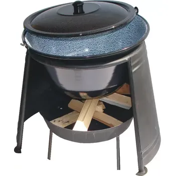 Kempingové nádobí Set závětří plamene 29, kotlík s poklicí smalt 6 L a ohniště (ohniště, chránič plamene se smaltovaným kotlíkem s poklicí na guláš)