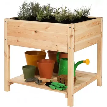 Vyvýšený záhon BIO FLAME Vyvýšený záhon s poličkou 78x78 cm, dřevěný, borové dřevo