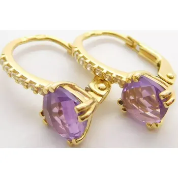 Náušnice Klenoty Budín Dámské klasické zlaté náušnice se zirkony a fialovými ametysty 585/2,36gr HK2241 (Klenoty Budín Dámské klasické zlaté náušnice se zirkony a fialovými ametysty 585/2,36gr HK2241)
