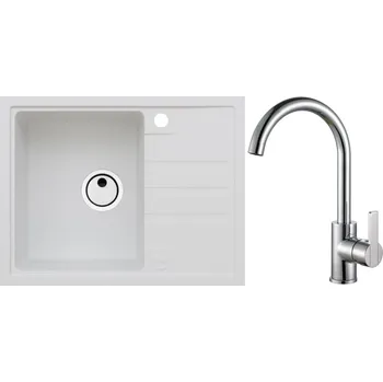 Granitový dřez Alveus Set Intermezzo 30 Granitový dřez s odkapem 620x480 mm + baterie Tonia, bílá, SETA374