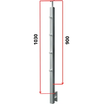 Zábradlí Hahn Steel Konfigurátor - nerezový sloupek O40*40mm - 4 x výplň O12mm - vnější, AISI 304 - brus, boční kotvení Typ držáku madla: Model 0718.242 - kulaté madlo ⌀42,4mm, Výška sloupku - nad podlahou: 900mm, Parametry sloupku pod úrovní podlahy: 60*130mm