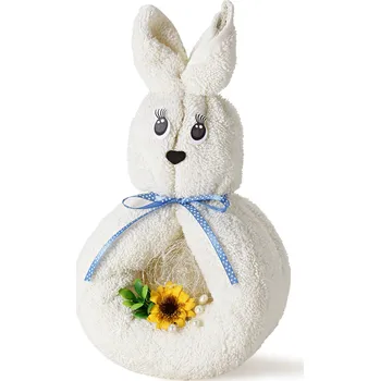 Wooline Králíček z ručníků, bílý s modrou mašlí