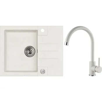 Granitový dřez Alveus Set Rock 30 Granitový dřez s odkapem 595x475 mm + baterie Roxa 11, bílá, SETA22232