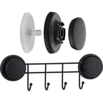 Držák na ručník Erga Gavi, 4-háček na ručníky na přísavce, černá matná, ERG-YKA-CH.GAVI-H4-BLK