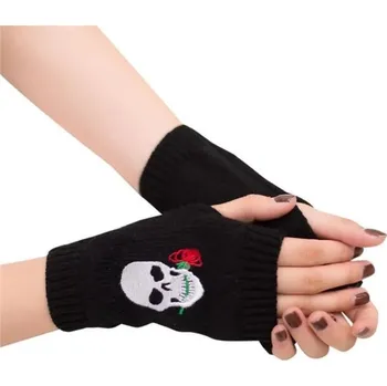 Rukavice Dámské rukavice bez prstů s lebkou Tmavě hnědé Lifestyle 22122101515715384