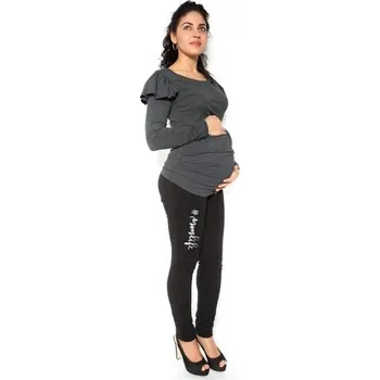 Těhotenská móda Be MaaMaa Těhotenské tepláky,kalhoty MOM life - černé - L; L (40)