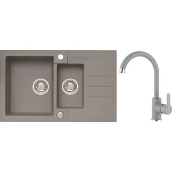 Granitový dřez Alveus Set Rock 70 Granitový dřez s vaničkou a odkapem 780x480 mm + baterie Tonia 81, beton, SETA452