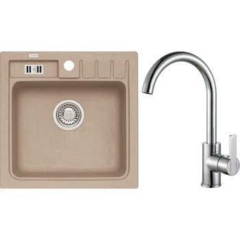 Kuchyňský dřez Alveus Set Niagara 20 Granitový dřez bez odkapu 465x465 mm + baterie Tonia, béžová, SETA477