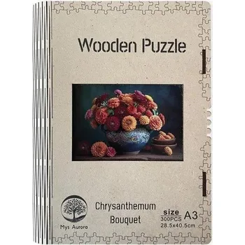 Dřevěné puzzle Zátiší s chryzantémou A3