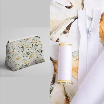 Set na šití kosmetické taštičky s potiskem listů KT012