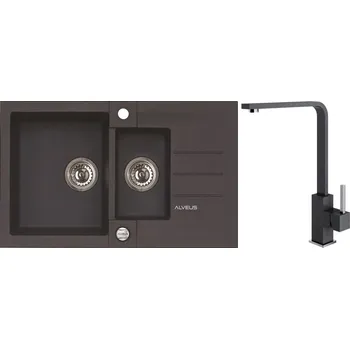 Alveus Set Rock 70 Granitový dřez s vaničkou a odkapem 780x480 mm + baterie Afra 91, černá, SETA20172