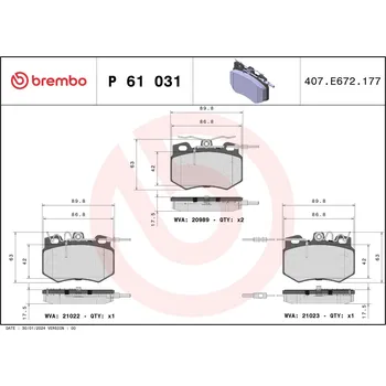 Brzdová destička Sada brzdových destiček, kotoučová brzda BREMBO P 61 031