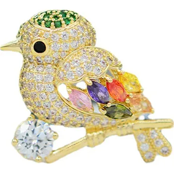 Brož B-TOP Jemná pozlacená brož Ptáček se zirkony