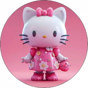 Jedlá dekorace na dort Jedlý papír Hello Kitty v růžových šatech 19,5 cm
