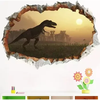 Samolepící dekorace Tapeta na zeď | samolepka na zeď 3D dinosauři - 50 x 70 cm - Stříbrný