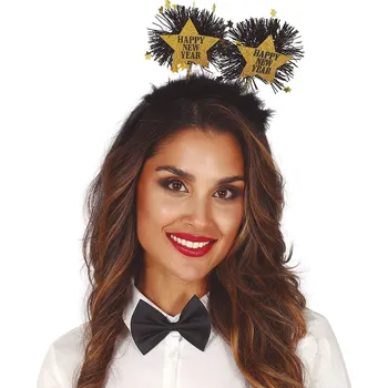 Party dekorace Guirca Silvestrovská čelenka - Happy New Year zlatá/stříbrná