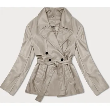 Dámský kabát Krátký trenčkot z ekologické kůže J Style v teplé béžové barvě (11Z8102) odstíny béžové XL (42)