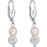 Stříbrné náušnice visací s Preciosa krystaly růžové kulaté 31244.3