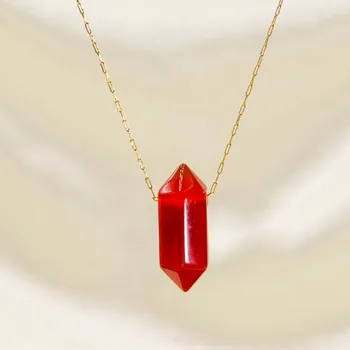Řetízek Náhrdelník hexagonek s minerálem - Červený Achát