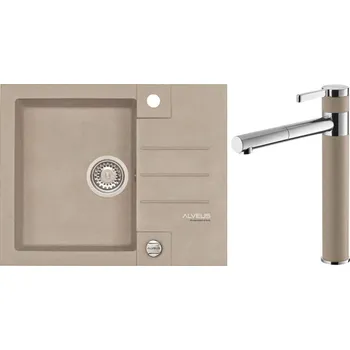 Granitový dřez Alveus Set Rock 30 Granitový dřez s odkapem 595x475 mm + baterie Zina 02, pebble, SETA405