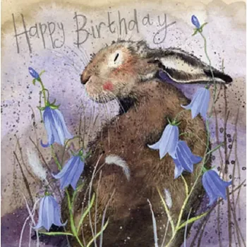 Přání v obálce Hare and Bluebell,od ALEX CLARK 14*14 cm (Blahopřáníí králík, králíček, zajíc)