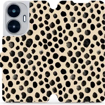 Pouzdro na mobilní telefon Flipové pouzdro Mobiwear - Realme C55 - VA50S Černé puntíky (Knížkové flip pouzdro, obal, kryt na mobil Realme C55 - VA50S Černé puntíky, materiál Umělá kůže + TPU - ochrana 360°, stojánek, silikonová vanička, magnetické zavírání)