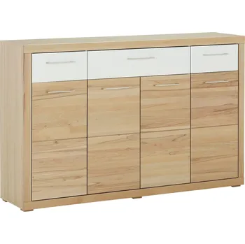 Komoda Velká široká komoda jádrový BUK masiv/bílá matná MDF BERLIN-S03-1B