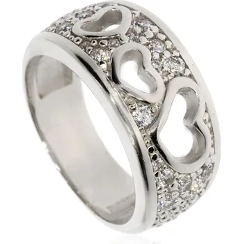 Prsten Zlatnictví Helios Stříbrný prsten se srdíčky Velikost: 52