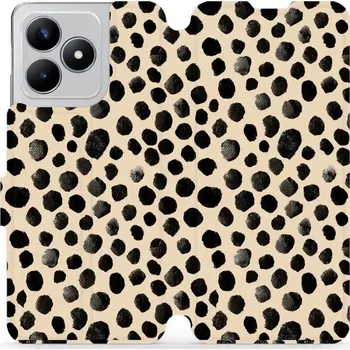 Pouzdro na mobilní telefon Flipové pouzdro Mobiwear - Realme C53 - VA50S Černé puntíky (Knížkové flip pouzdro, obal, kryt na mobil Realme C53 - VA50S Černé puntíky, materiál Umělá kůže + TPU - ochrana 360°, stojánek, silikonová vanička, magnetické zavírání)