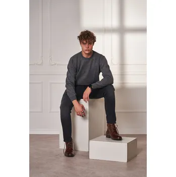 Pánský svetr Pánský merino svetr Barva: Šedá, Velikost: 48, Střih: SLIM FIT