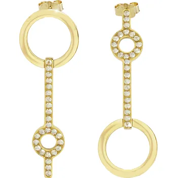 Módní doplněk JSB bijoux s.r.o. Zlaté ocelové náušnice puzety dva kruhy spojené čárkou osázené krystaly Swarovski Golden Shadow