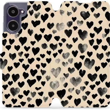 Pouzdro na mobilní telefon Flipové pouzdro Mobiwear - Realme 10 - VA51S Černá srdíčka (Knížkové flip pouzdro, obal, kryt na mobil Realme 10 - VA51S Černá srdíčka, materiál Umělá kůže + TPU - ochrana 360°, stojánek, silikonová vanička, magnetické zavírání)