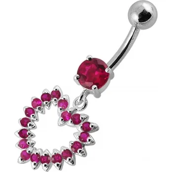 Piercing Šperky4U Stříbrný piercing do pupíku, tmavě růžové zirkony - BP01004-F