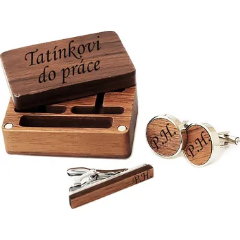Manžetový knoflíček Luxusní sada manžetové knoflíky a spona Dark Wood v dárkové krabičce