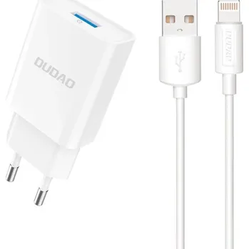 Dudao A4EU nabíječka do sítě USB 5V / 2,1A + kabel USB / Apple Lightning / bílá