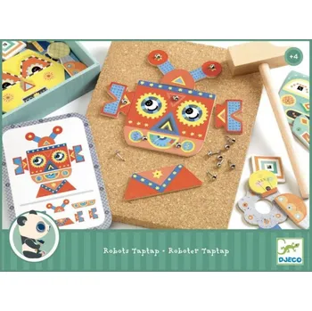 Dřevěná hračka Motorická hra - Djeco - Zatloukání hřebíků - Roboti