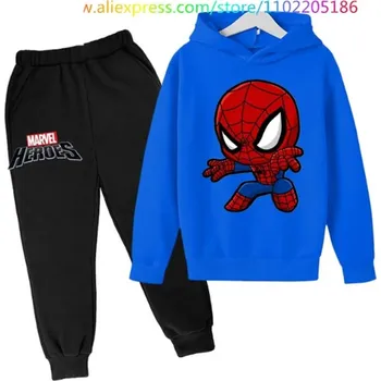 Spiderman Pohodlná tepláková souprava s potiskem akčního hrdiny - Spidermana Barva: černé tepláky + modrá mikina, Velikost: 140 / 9-10 let