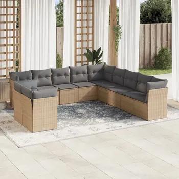 Petrashop 11dílný zahradní sedací souprava s poduškami béžový polyratan Béžová3217879