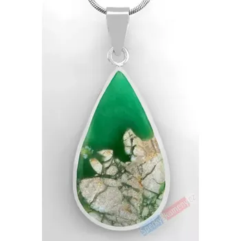Přívěsek Stříbrný přívěsek (Ag 925/1000) se vzácným pravým variscitem QAA, kapka cca 36 x 22 mm, krásná výrazná zelená barva (VA7865P)