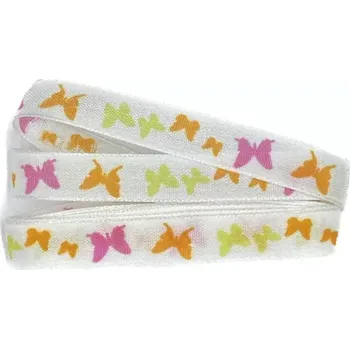 Stuha Stuha taftová BUTTERFLY PARADISE bílá skládaná 15mm x 2m (Stuha skládaná, jarní,bílá taftová, potisk motýli, s vlascem v lemu)
