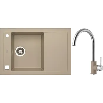 Granitový dřez Alveus Set Formic 30 Granitový dřez s odkapem 760x500 mm+ baterie Elza 02, pebble, SETA296
