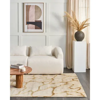 Koberec Koberec béžový viskóza a vlna geometrický vzor 160 x 230 cm moderní glamour styl Beliani