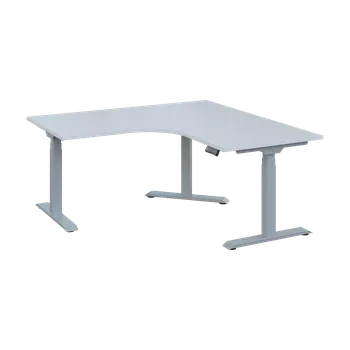 Psací stůl FLEXIERGO 90 160-160 výškově nastavitelný stůl, rohový, kovová podnož stříbrná, deska 25 mm, široký 1600 mm, bílá