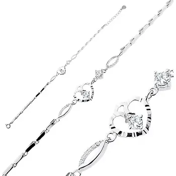 Náramek Stříbrný náramek 925, lesklé slzičky, zrnka se zirkony, obrys srdíčka