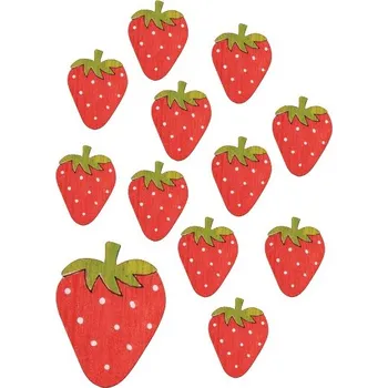 Vánoční dekorace ANDĚL Jahody s lepíkem dřevěné 3 cm, 24 ks v krabičce