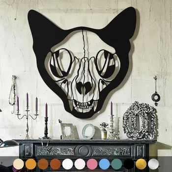 Obraz WoodenPuzzle.cz Dřevěný obraz - Kočičí lebka Barva: Stříbrná, Velikost: XL